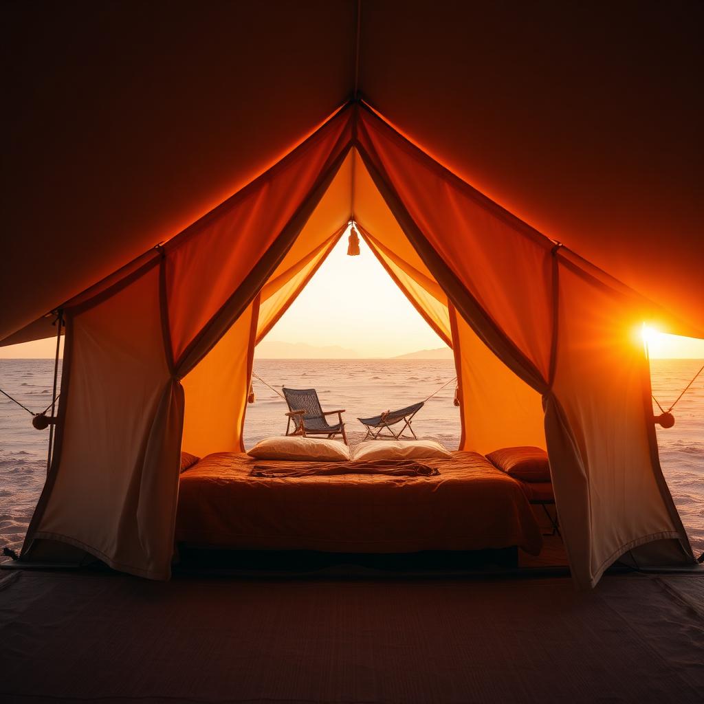 Luxury canvas glamping tent on the island